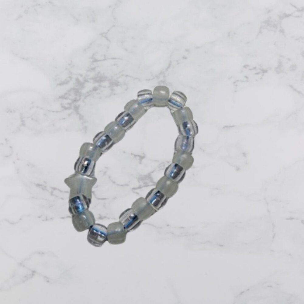Beaded Elastic Bracelet White and Clear ‐ Handmade